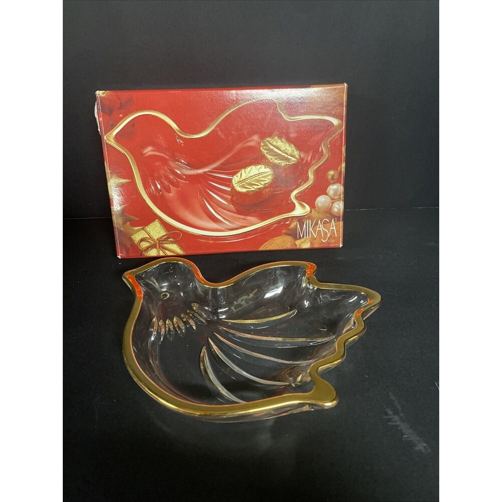 Mikasa Golden Dove Sweet Dish Glass Candy Nut Trinket Bowl Japan